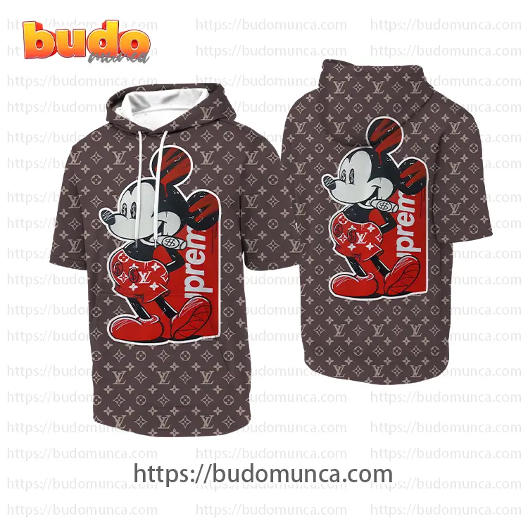 Louis vuitton and supreme disney mickey mouse  hooded short sleeve t-shirt gift uninque for kid man women